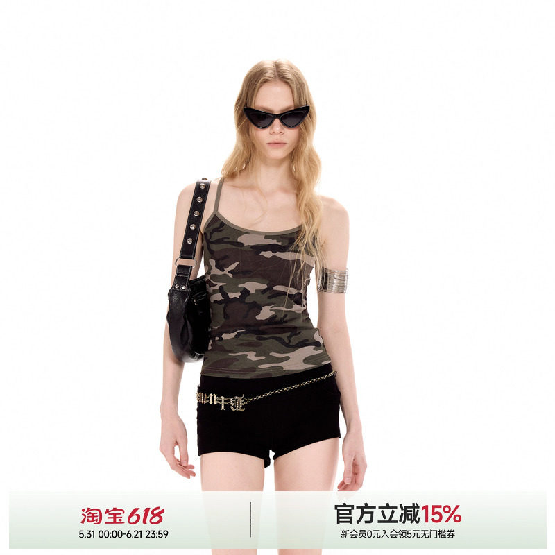 ICH MODE细肩带收腰迷彩背心吊带女夏季新款运动美背无袖上衣