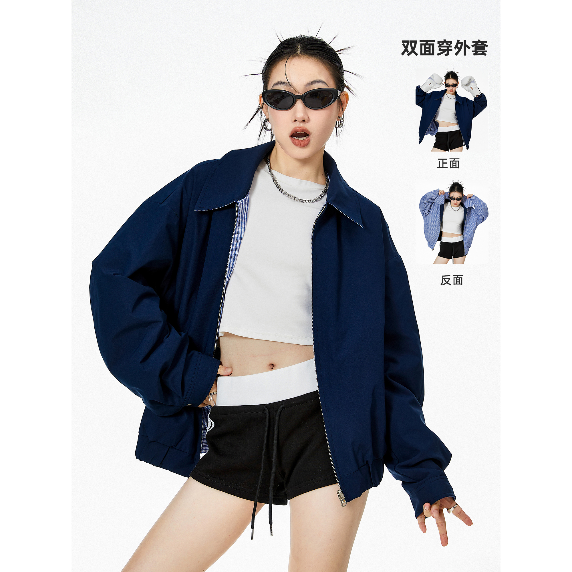 ICH MODE秋季美式复古双面穿外套夹克高街2025新品休闲设计感上衣