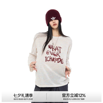 彩纱印花圆领长袖T恤女