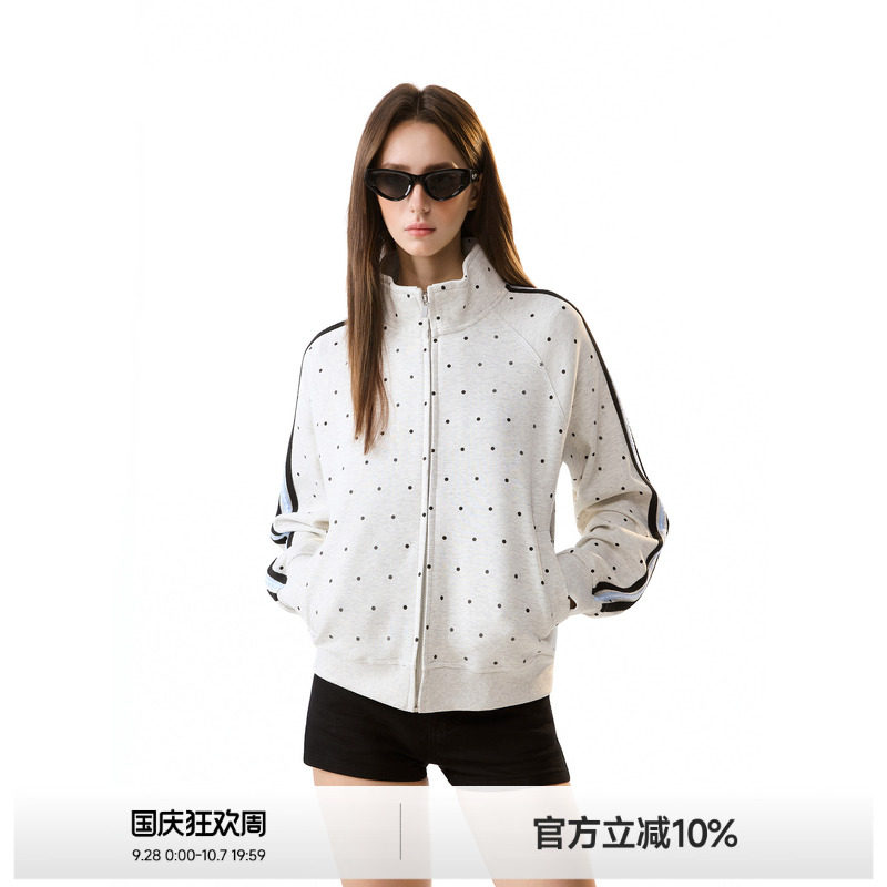 美式波点满印三条杠撞色卫衣外套图片