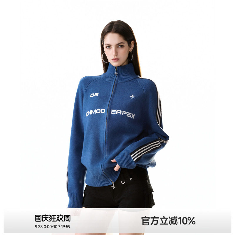 美式重工刺绣撞色提花针织衫图片