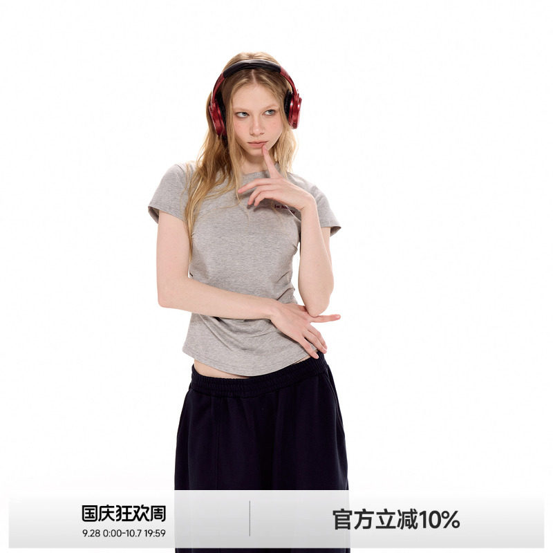 莫代尔褶皱收腰短袖T恤女图片