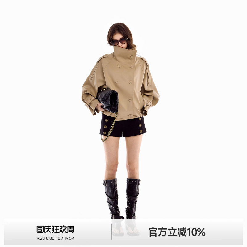 立领风衣外套女双排扣夹克开衫图片