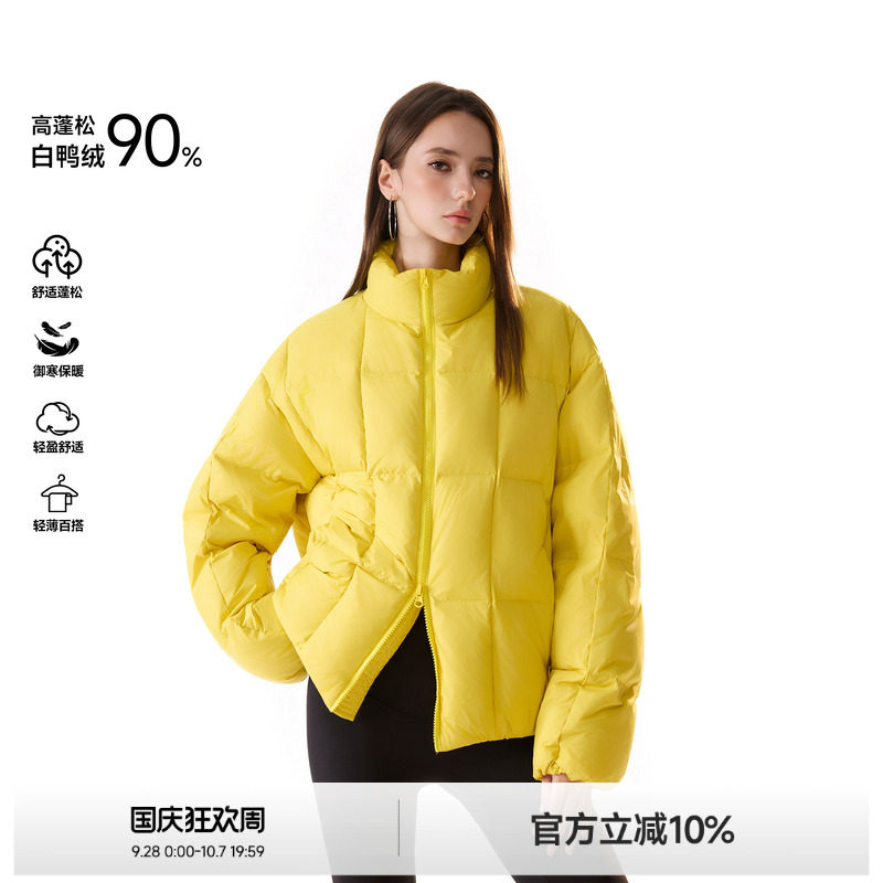 90白鸭绒龟背立领排骨羽绒服女图片