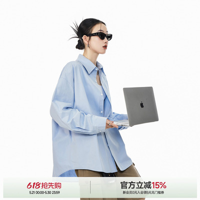 ICH MODE纯色宽松慵懒风休闲外套春夏长袖美式复古百搭衬衫上衣女