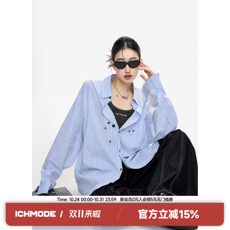 ICH MODE勋章设计感美式复古长袖上衣女宽松休闲小众秋季衬衫外套