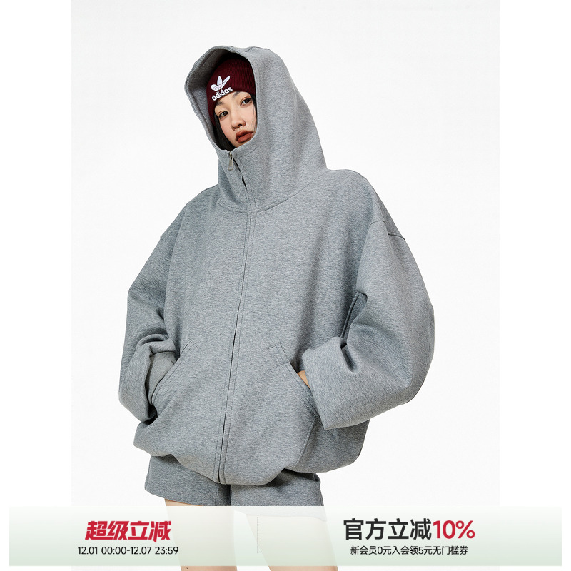 ICH MODE空气层高领连帽宽松纯色百搭外套春季美式复古休闲卫衣女