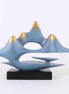 新中式公室靠山视雕塑茶室家居软饰QFT装品客厅电柜玄关酒柜办摆