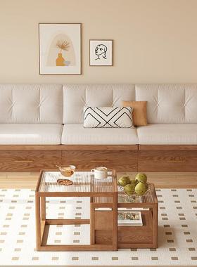 式实木沙发冬夏两用客沙厅小户型抽式日可储GOP屉物无扶手直排地