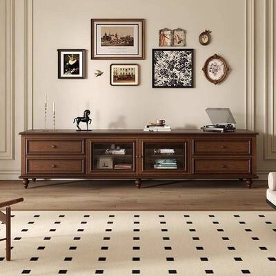 洛根美式实木电视柜24年新款复古中古风胡桃色轻奢落地电视柜