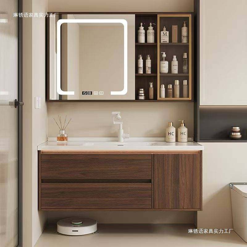 新中式胡桃木浴室组合陶瓷一体盆卫生间洗漱台洗手洗脸盆落地柜