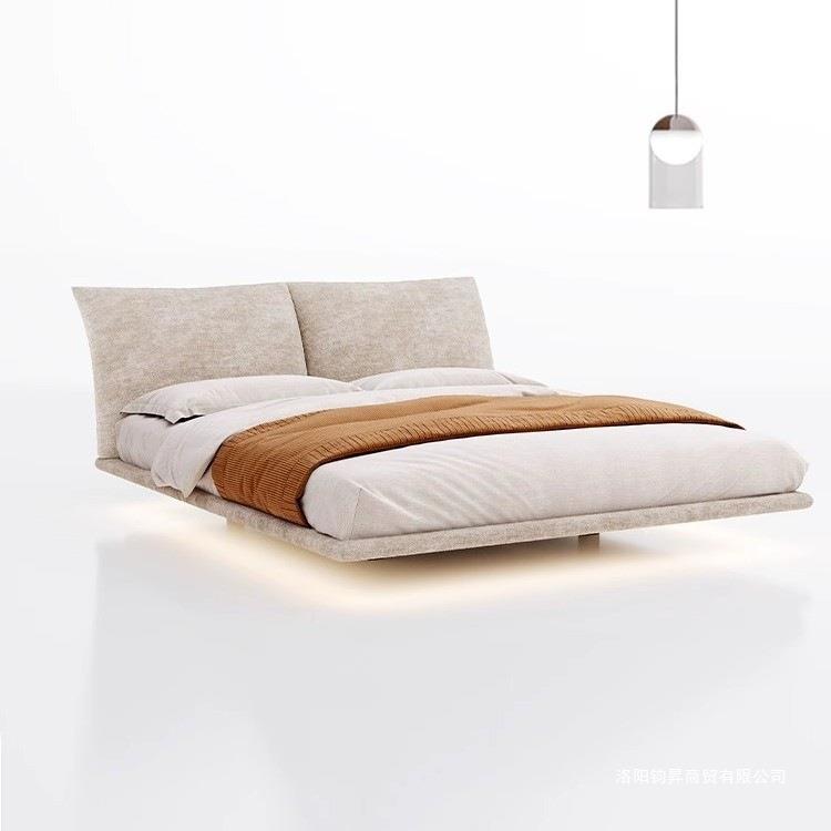 床瓣床主卧室婚网花红双人软床雪尼尔布艺床包JAV大床齐边悬浮床