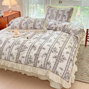 AL10112020绗2新款式135法372全棉花边砂洗夹棉缝床盖四件套