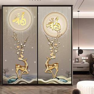 门贴纸门新翻自粘张整防火96门贴门中式木幸运鹿福字卧室入户门装