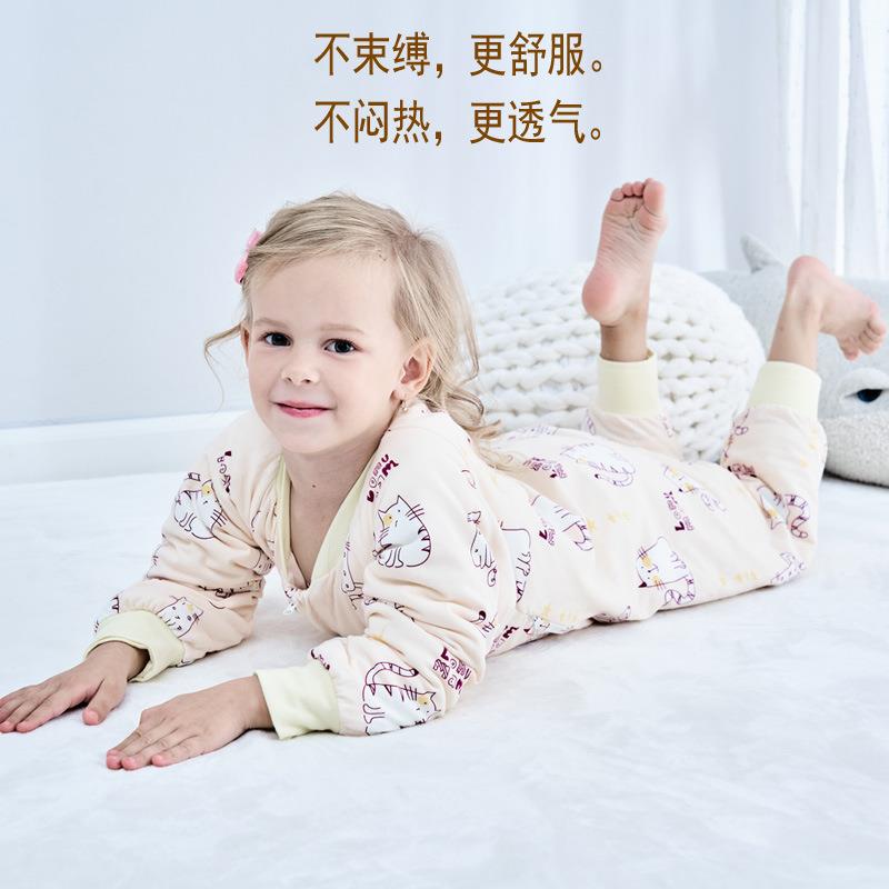 童防踢连SD002体衣防被子可脱卸内胆宝宝爬服丝绵加厚儿蚕丝分腿