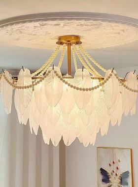 法式客吸灯轻后现代34817卧室现厅代简约大气顶网奢红羽毛水晶玻
