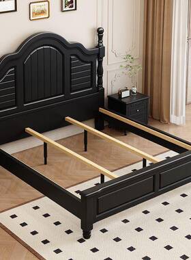 美式复古木现床黑色双人1.8代婚1.5床简约轻奢床WFU储物床法式