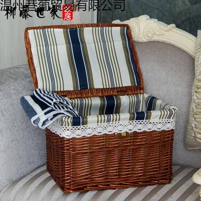 *22R带盖编藤收纳箱柳编收纳筐锁扣编Q制杂带物箱藤筐YL-005S篮子