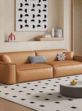 式简猫爪皮极沙发简约代客厅小现户型豆腐块轻奢皮艺沙发出93912