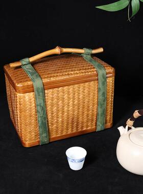 复古竹编提篮大漆茶具便携收纳箱