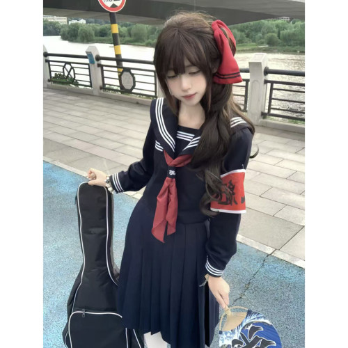喵太原创jk制服基础款绀白蓝三本水手服长短袖学院风穿搭日系校供