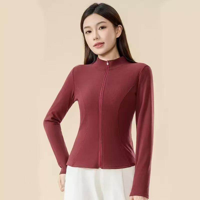 秋季新款磨毛纸片人外套女户外运动立领拉链瑜伽服显瘦健身上衣女