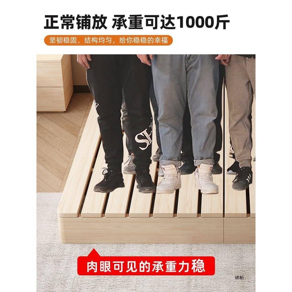 实木床日榻榻米床架出房骨架地主卧双人落地租台447家式用防潮木