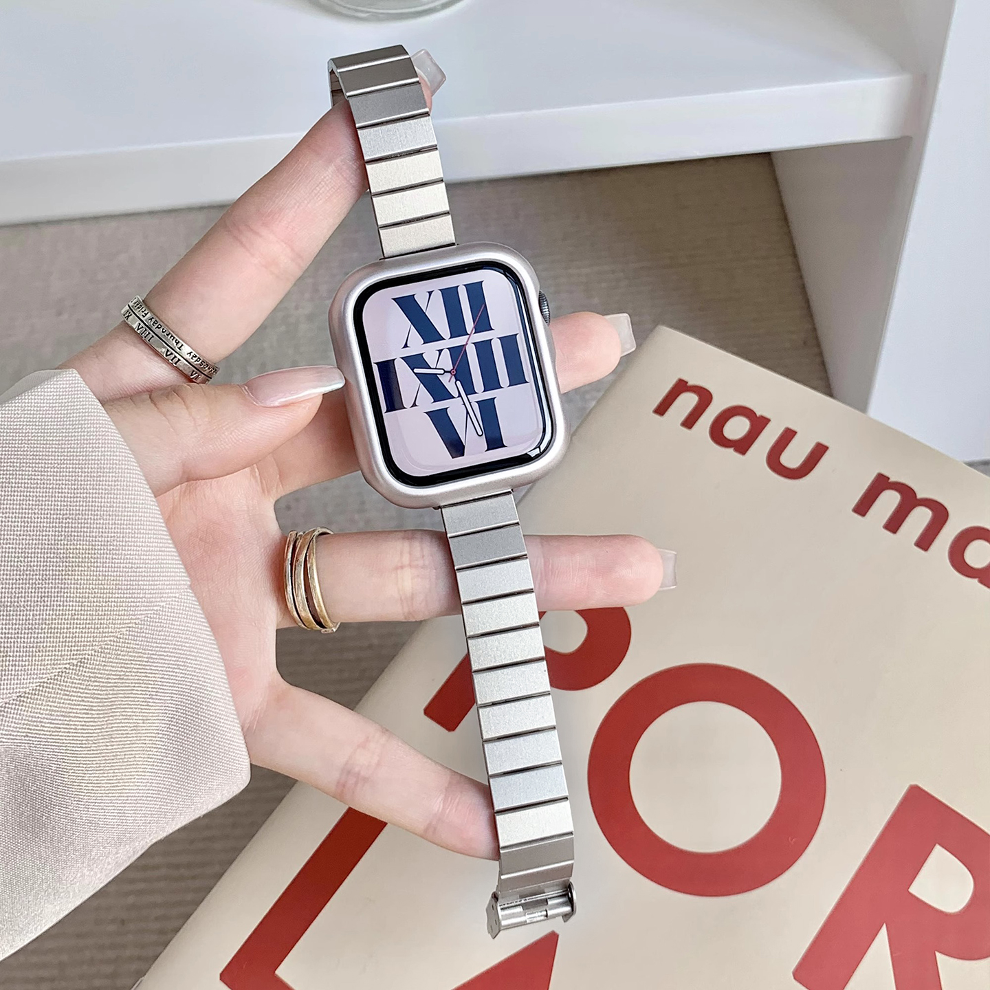 适用iwatchs10苹果手表表带applewatchs9新款金属竹节表链s8时尚小蛮腰SE高级细款Ultra2/1女款夏季舒适7腕带