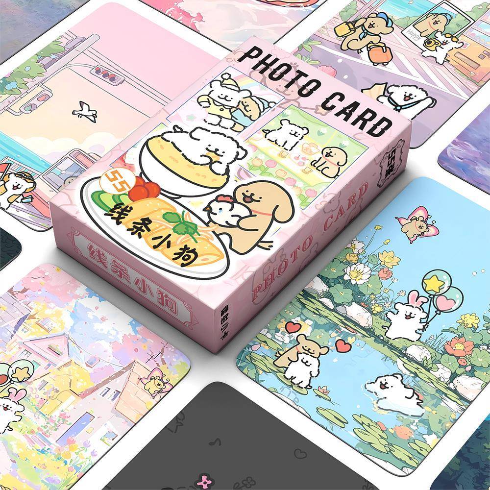 线条小狗镭射小卡动漫周边同款自印吧唧小卡亚克力立牌LOMO明信片