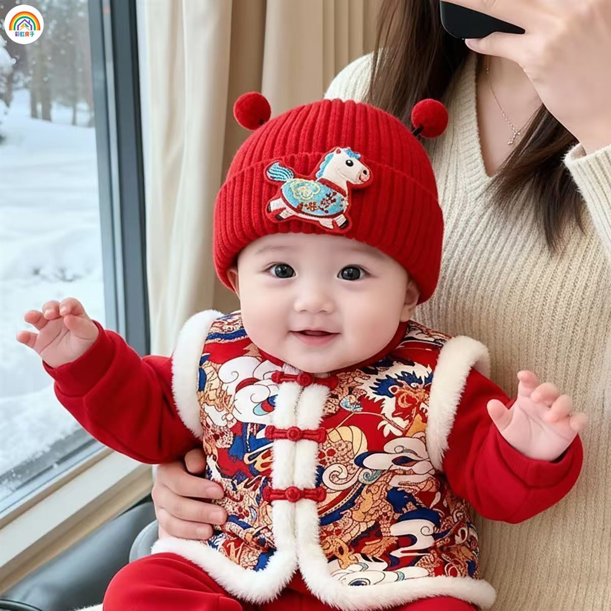 彩虹房子儿童围脖围巾秋冬婴幼儿毛绒/针织防风保暖护颈卡通脖套