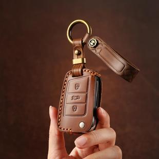 双缝线大众折叠车钥匙套迈腾朗逸折叠钥匙专用手工真皮保护壳扣包