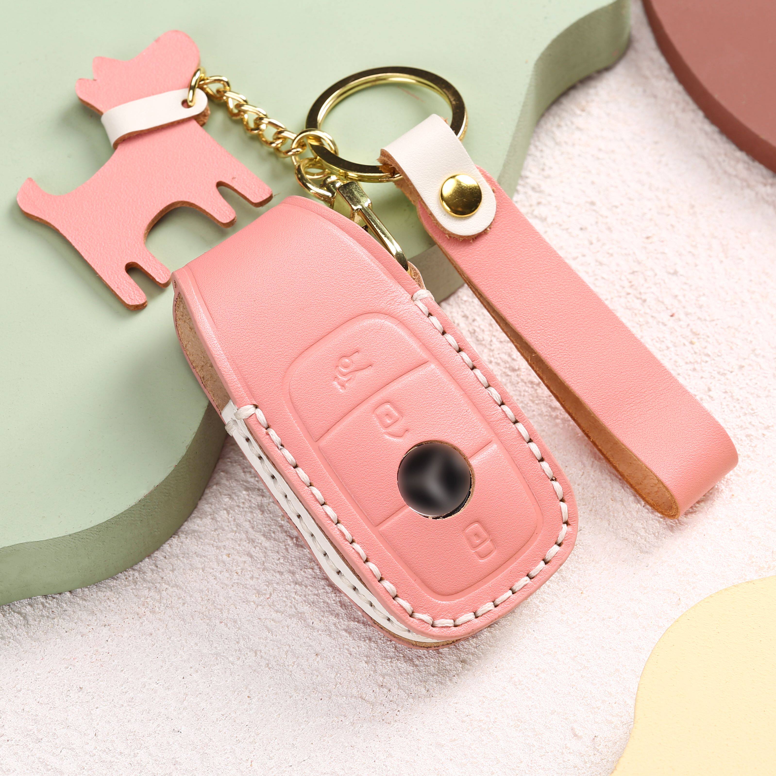 植鞣皮女款奔驰车钥匙套GLE级GLC级GLS级GLB级专用手工真皮壳扣包