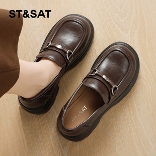 星期六乐福鞋女2025冬季新款女鞋女款爆款鞋子真皮复古厚底小皮鞋