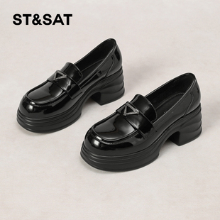 星期六乐福鞋女2025冬季新款女鞋女款爆款真皮单鞋复古厚底小皮鞋