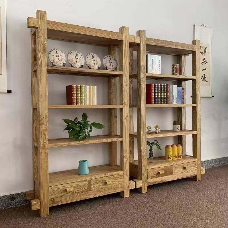 新中式老榆木博古架客厅展示架组合书架中式落地置物架民宿展示架