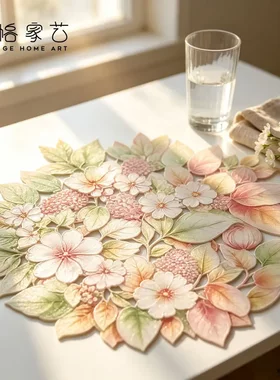 彩色PVC餐垫3D托底隔热垫咖啡居家餐垫杯垫简约素锦叶繁欧式餐垫
