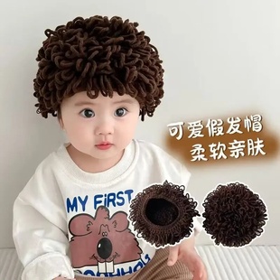 婴儿帽子秋冬可爱超萌搞笑爆炸头宝宝儿童网红假发帽男女童卷发帽