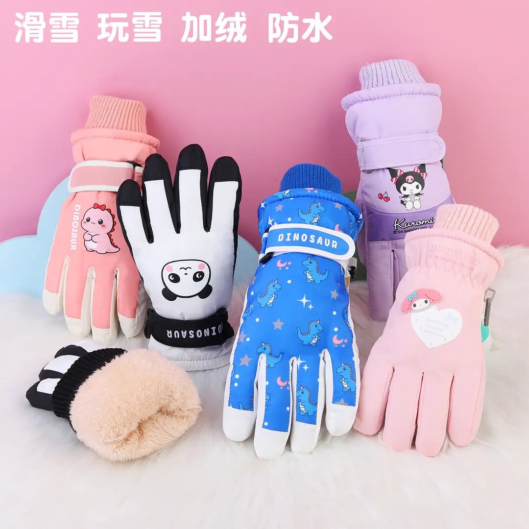 卡姿萌3-17岁小中大儿童加厚防水防风防滑保暖滑雪玩雪棉手套冬季