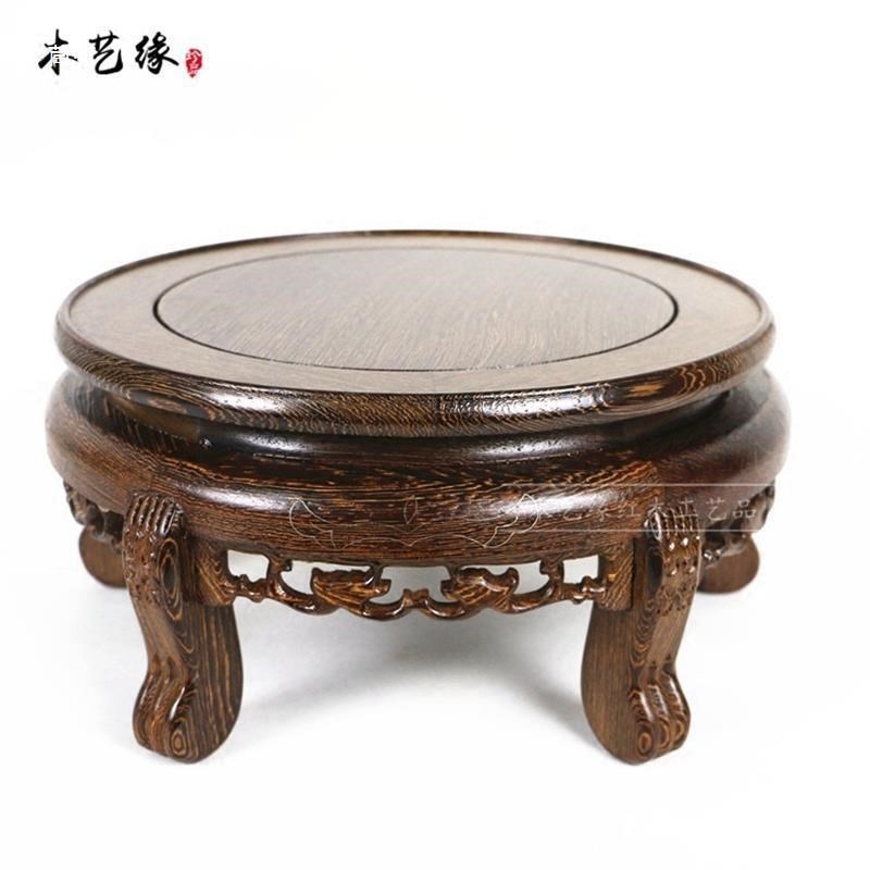 鸡翅木中式盆景瓷器花架花瓶奇石头摆件鱼缸R画缸水缸实木底座
