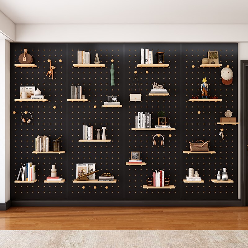 入户玄关洞洞e板置物架隔板挂架免漆实木墙面造型收纳挂钩展示花