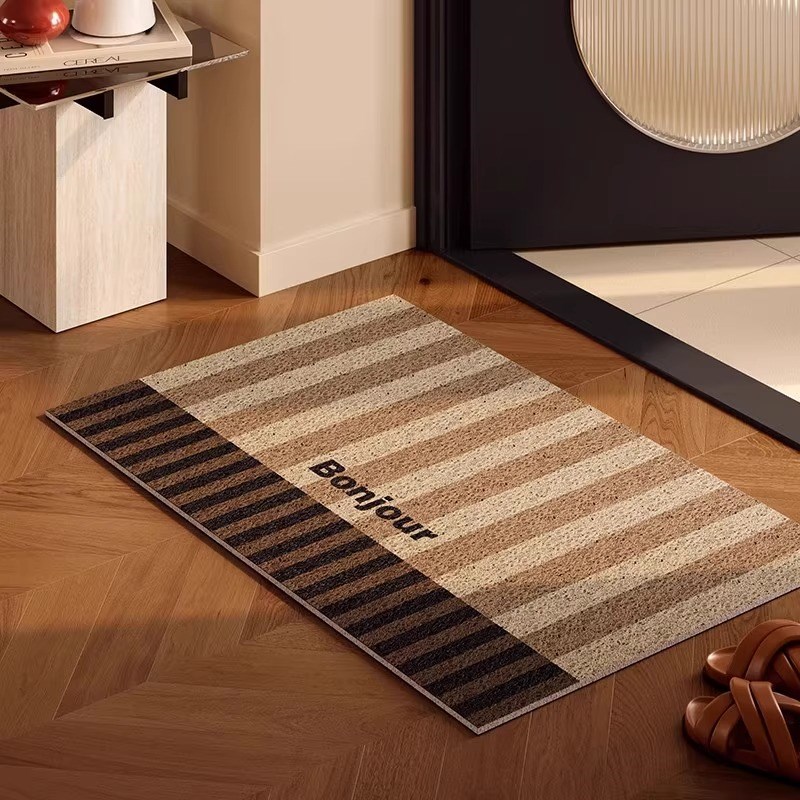 中古风条纹入户门丝圈地垫可裁剪复古高级感O门口蹭土耐脏防尘地