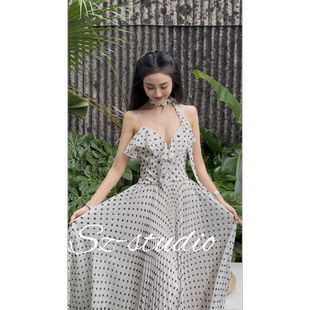 柿子SHIZICQ罗马假日连衣裙夏季法式波尔卡圆点赫本风复古后妈裙