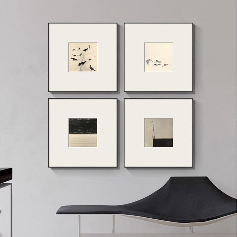 山本昌南黑白风景中古风摆台画