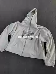 【Double-Layer Waffle】Erd 25Ss Japanese Patch Print Gray Zipper Hoodie Unisex Sweatshirt