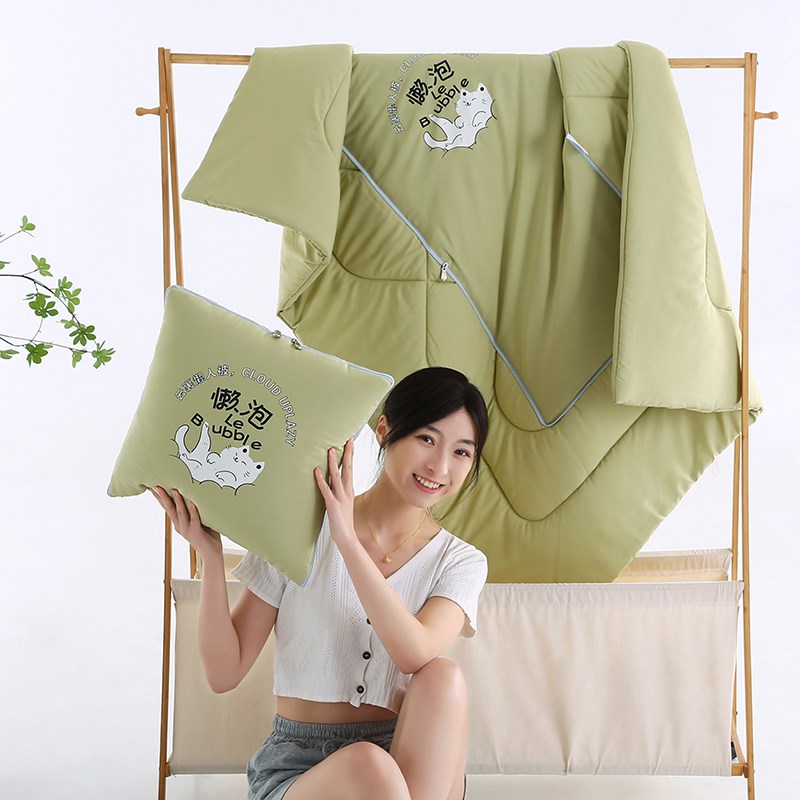 果绿色抱枕被子两用纯色客厅沙发靠垫简约办公室宿舍枕头空调被夏