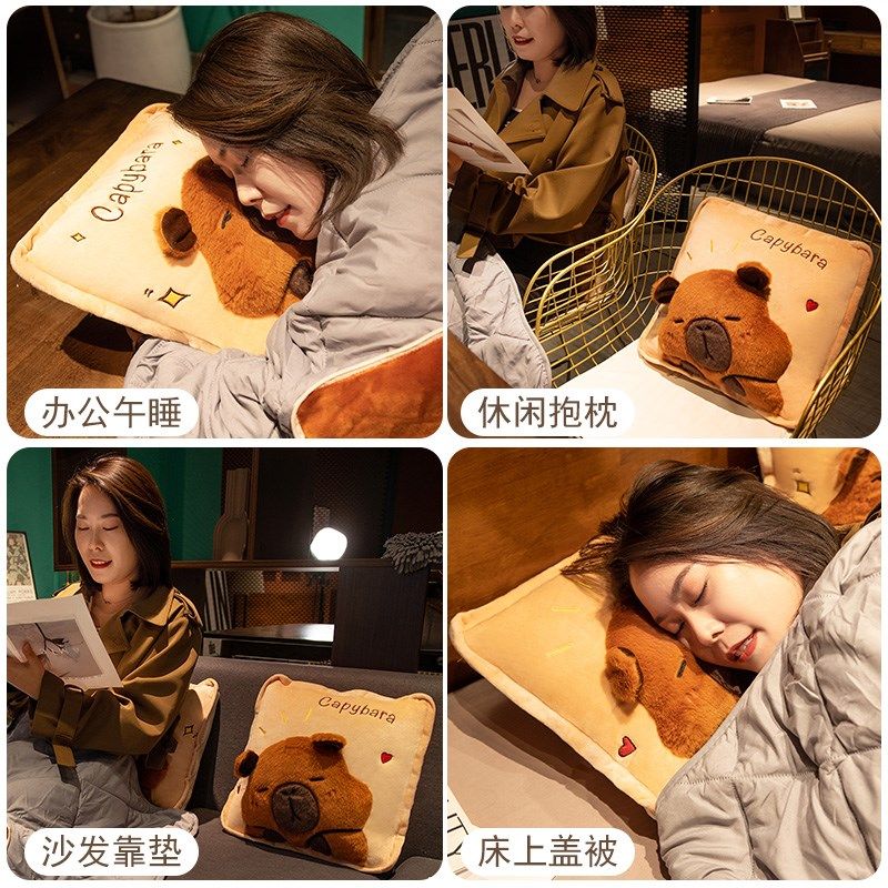 水豚抱枕被子两用加厚办公室靠枕折叠午睡枕头毯子二合一汽车靠垫,居家布艺,抱枕被,淘宝优惠券,粉丝福利购,淘宝优惠卷