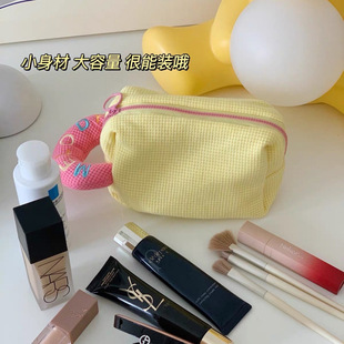 马卡龙华夫格化妆包小众格子色高颜值ins