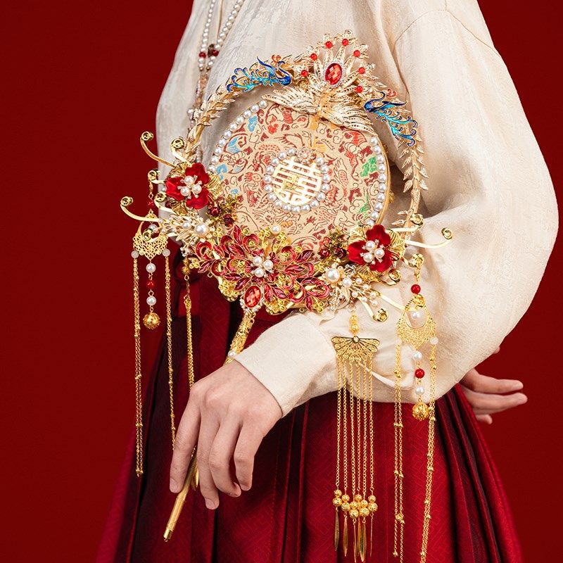 团扇材料包diy金色古风新娘手工秀禾高级闺蜜出嫁结婚礼物喜扇,家居饰品,工艺扇/团扇/喜扇/折扇,淘宝优惠券,粉丝福利购,淘宝优惠卷