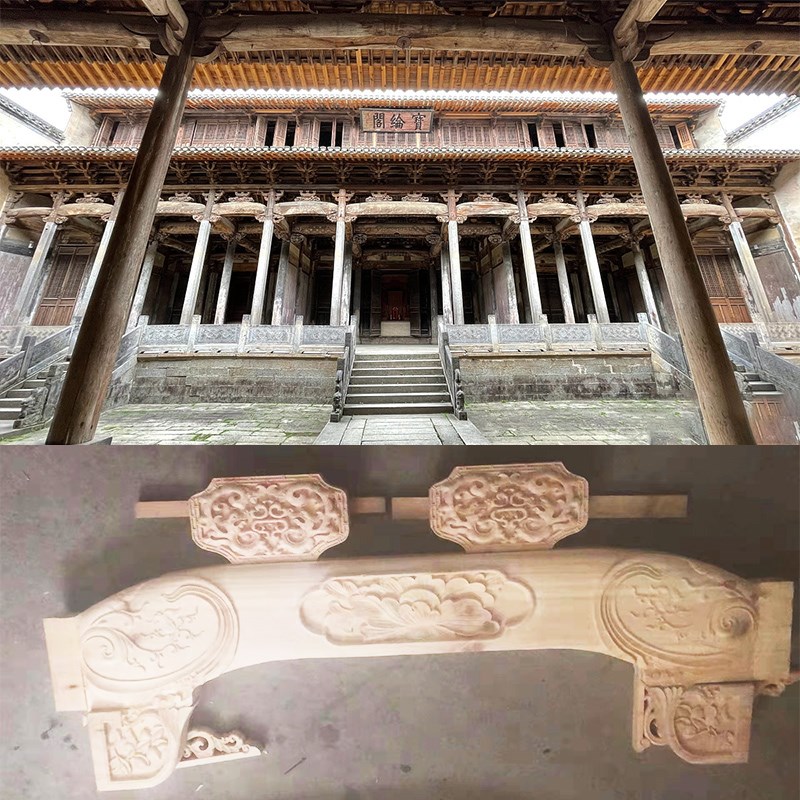 东阳木雕装饰梁木手工雕花横梁冬瓜梁实木梁柱古典工艺中式仿古