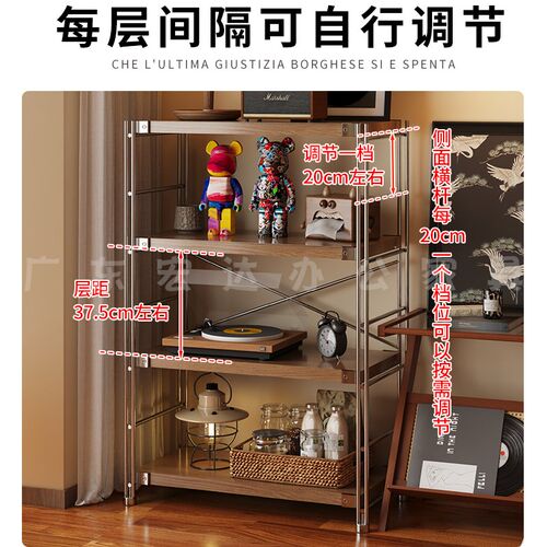 原木风置物架落地多层中古收纳架客厅书架储物架厨房多功能置物架